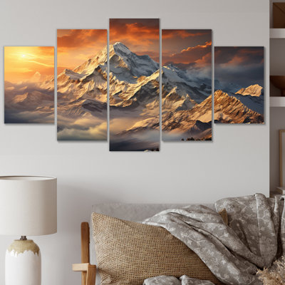 Paysage d'hiver - Snowy Peaks II - Décoration murale paysages - 5 panneaux
