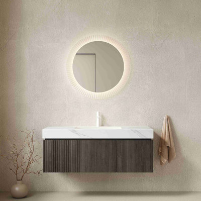 Meuble-lavabo de 48 po avec lavabo en contreplaqué flottant avec tiroir et portes, comptoir en pierre frittée et lavabo en céramique avec 1 trou de robinet pré-percé, pré-assemblé