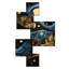 Collage de nuit bleu et jaune au clair de lune - ensemble d'art mural carré urbain