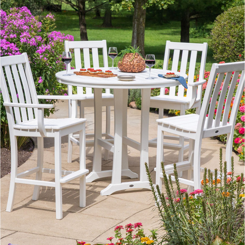 POLYWOOD Vineyard 5-Piece Nautical Trestle Bar Set, White