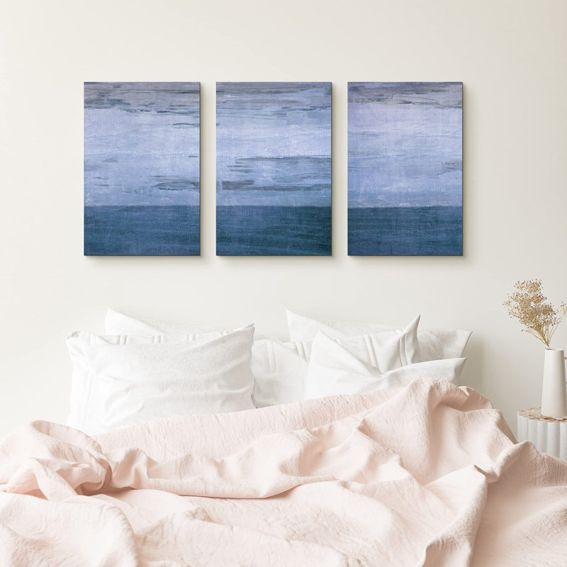 «Light and Dark Blue», 3 pièces sur toile, H 24 po x l 48 po