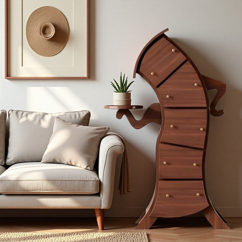Armoire de rangement multi-tiroirs en bois massif de couleur noyer