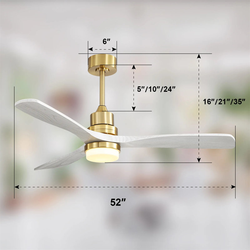 52 Inch Ceiling Fan With Dimmable Led Light 3 Solid Wood Blades Remote Control Reversible DC Motor For Living Room
