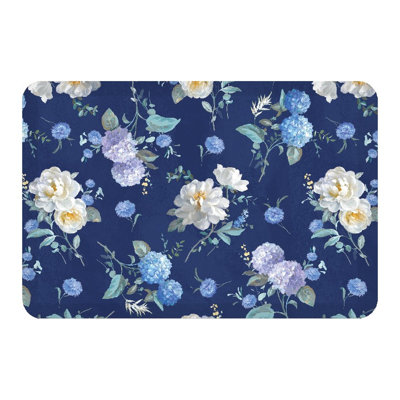 Tapis de cuisine anti-fatigue bleu « Fleurs printanières du matin »