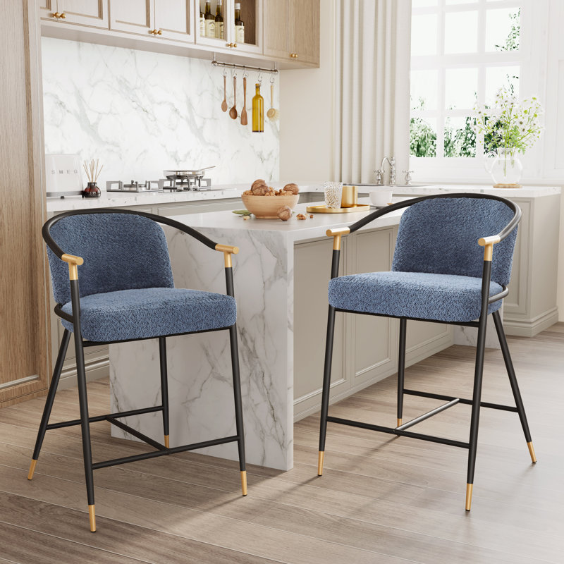 Tabouret de comptoir rembourré en tissu 26 po Rochin, Boucle bleu marine 