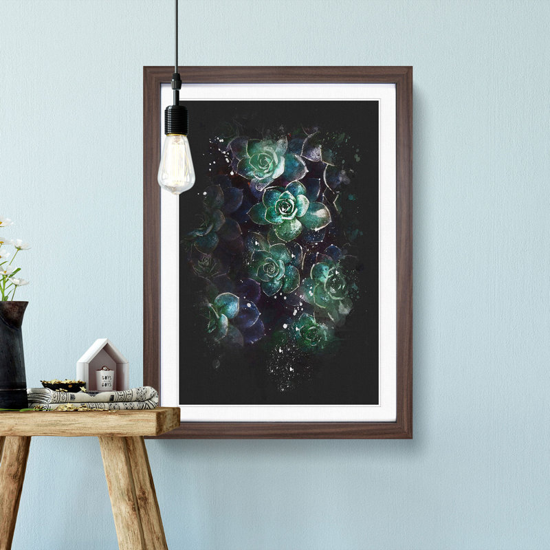 Green Succulent in Bloom - Framed Print, Walnut Framed, 45cm H x 33cm W x 2cm D