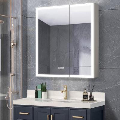 LED Medicine Cabinet with Double-Sided Mirror Door, Defogger, Adjustable Lighting and Built-in Outlet