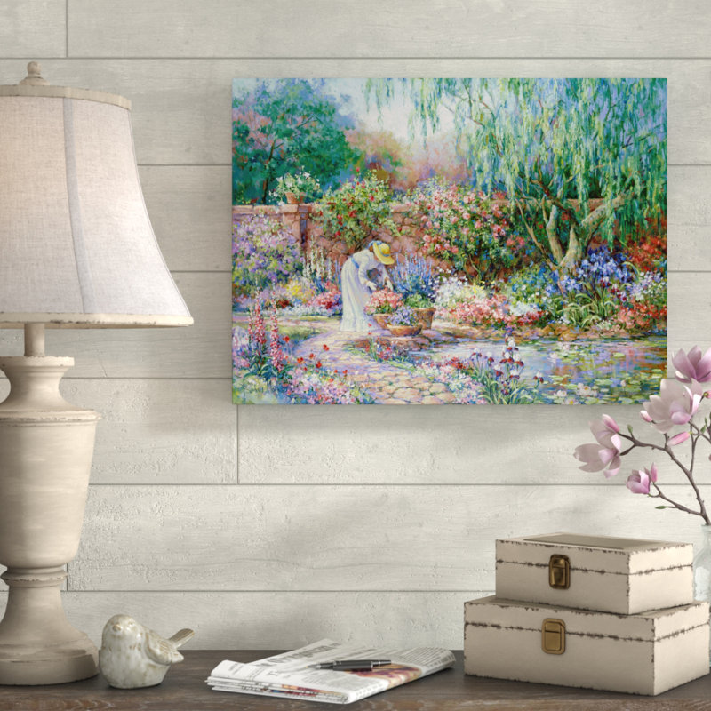 « son jardin », reproduction de peinture à l’acrylique sur toile tendue, H 35 po x l 47 po x P 2 po