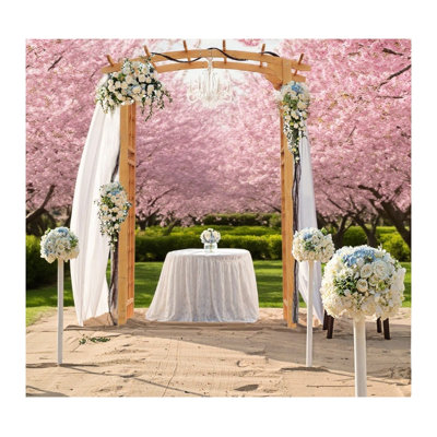 Wood Round Outdoor Garden Pergola Style Arbor Arch Trellis in Yellow