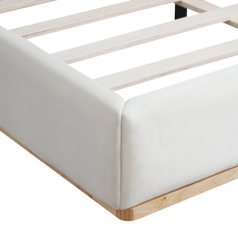 Tate Velvet Upholstered Bed With Padded Headboard & Wooden Slats, King