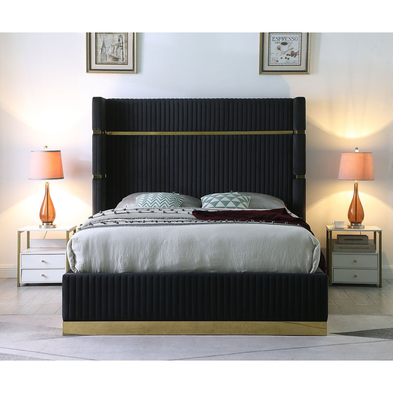 Lit plateforme tapissier Aspen, Très grand, Noir