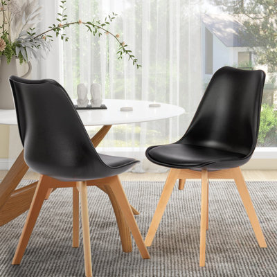 Modern Dining Chairs Set Of 4, Mid Century Kitchen Chairs With PU Leather Cushion & Wood Legs For Indoor Outdoor Use
