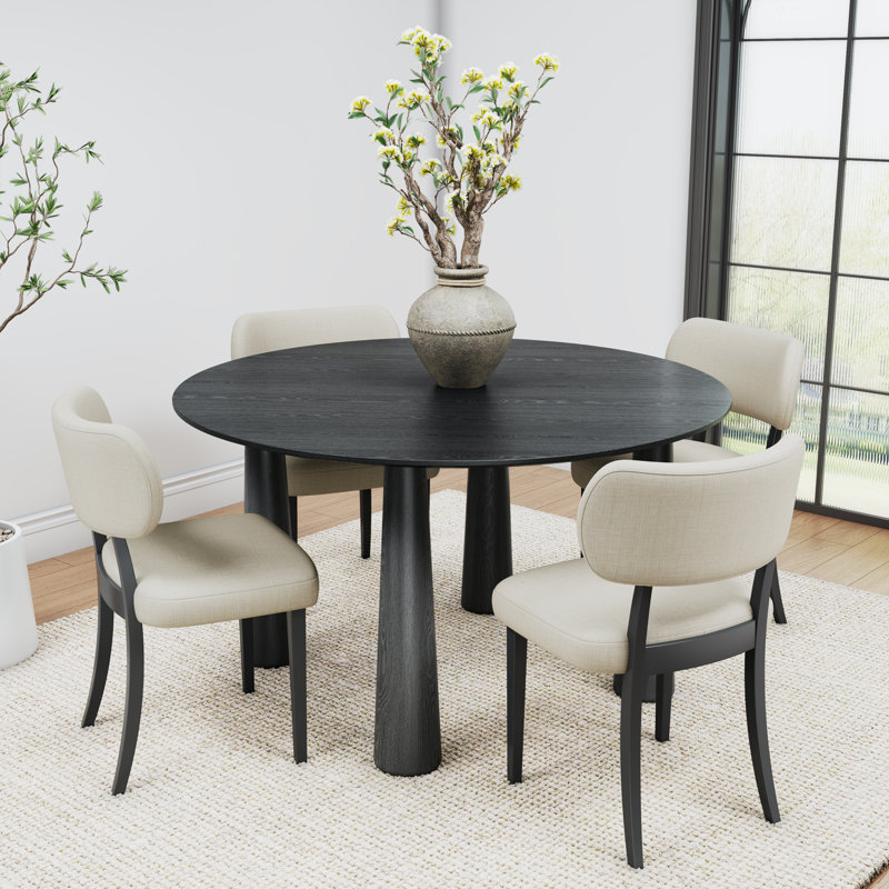 Ensemble de table de salle à manger en bois massif 4 personnes Barton, Noir