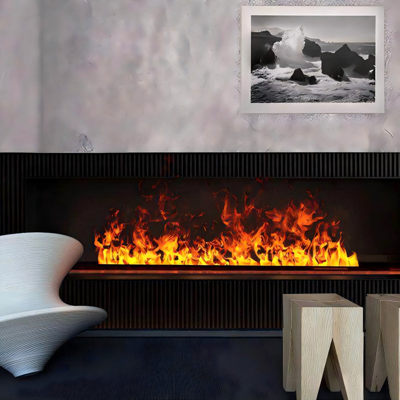 Foyer électrique encastrable 98,43 "avec flamme simulée à brume atomisée 3D et humidificateur intégré