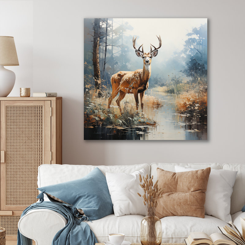 «Animal Deer Misty Morning I», reproduction, H 24 po x l 24 po x P 1 po, Toile tendue