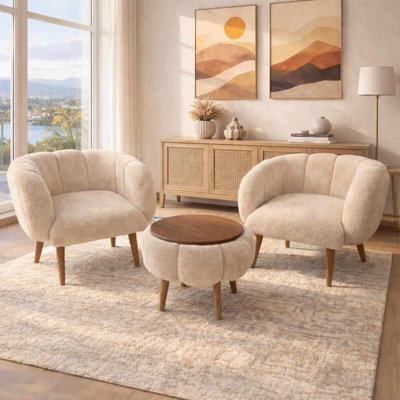 Ensemble de fauteuil à oreilles et table basse (3 pièces)