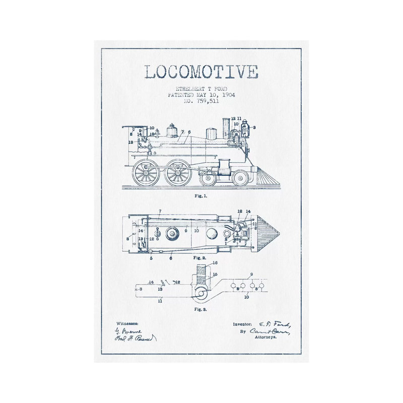 Ethelbert T. Ford Locomotive Pattern Sketch (Ink) by Aged Pixel - Wrapped Canvas Gallery-Wrapped Canvas Giclée