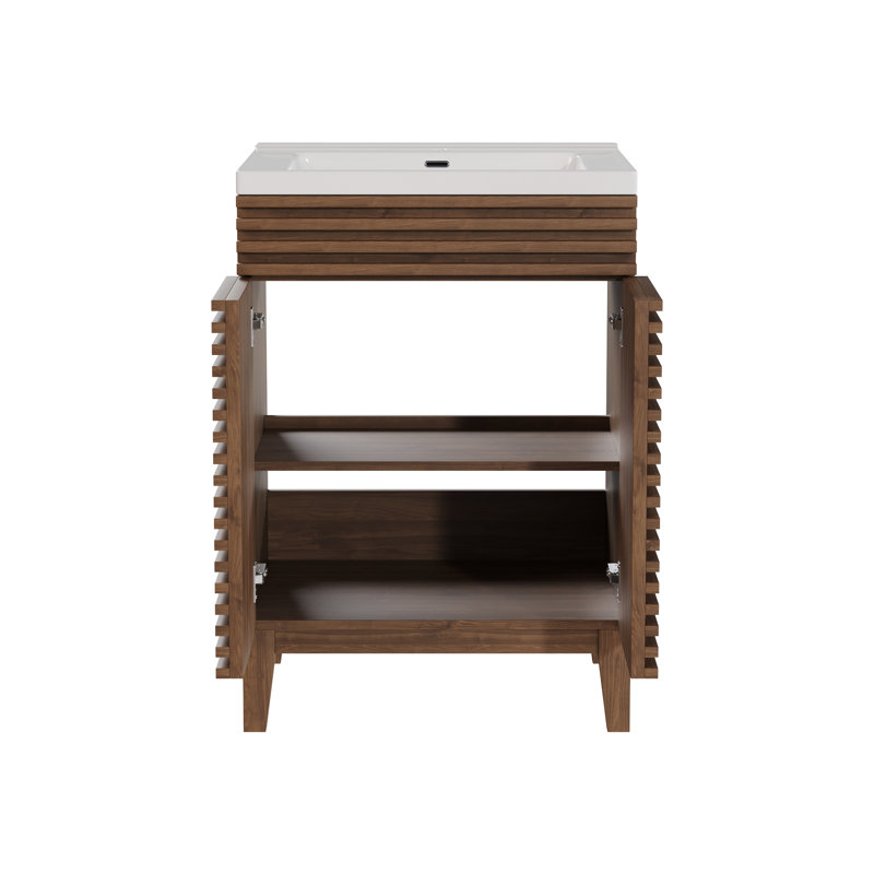 24" Walnut Freestanding Bathroom Vanity with Ceramic Sink