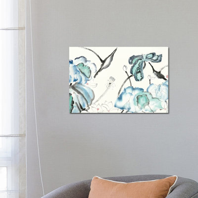 Lotus Study With Blue Green III by Nan Rae - Wrapped Canvas Painting