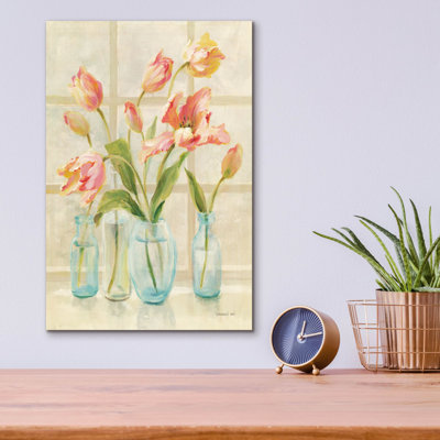 «Tulips On Windowsill» par Danhui Nai, art mural en verre acrylique
