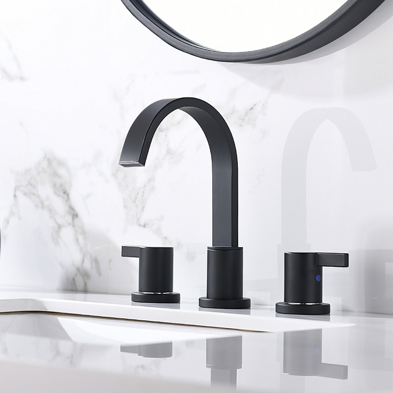 Robinet de salle de bain à large entraxe avec bonde, Noir mat
