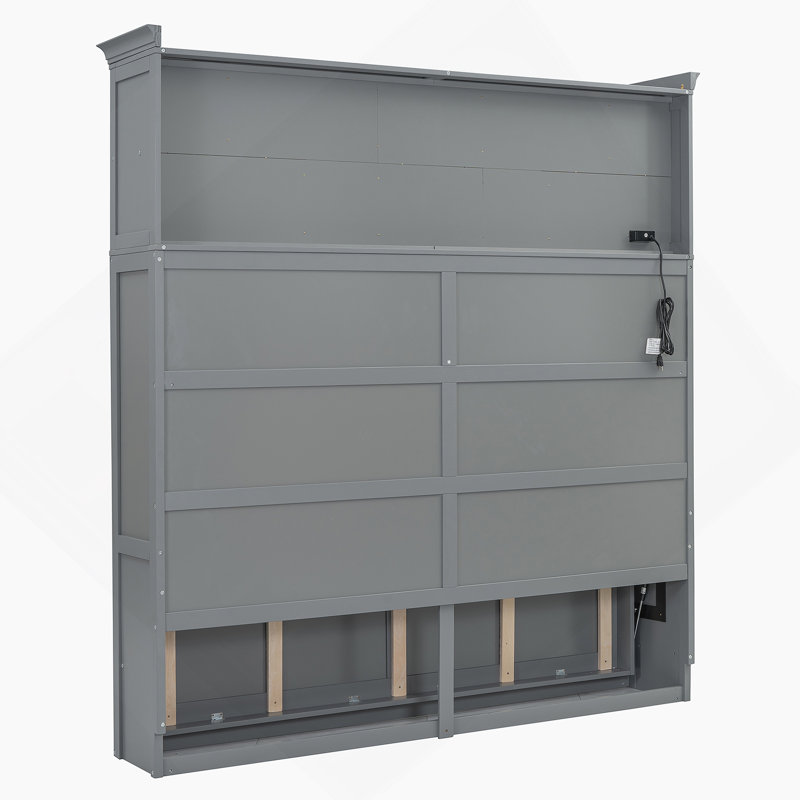 Lit escamotable mural Murphy avec tablettes supérieures et port USB, Gris