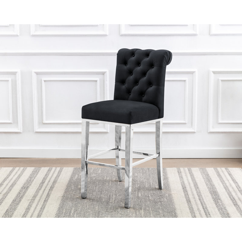 Kaarle Counter Stool, Bar Stool (29" Seat Height), Black Seat/Silver Frame