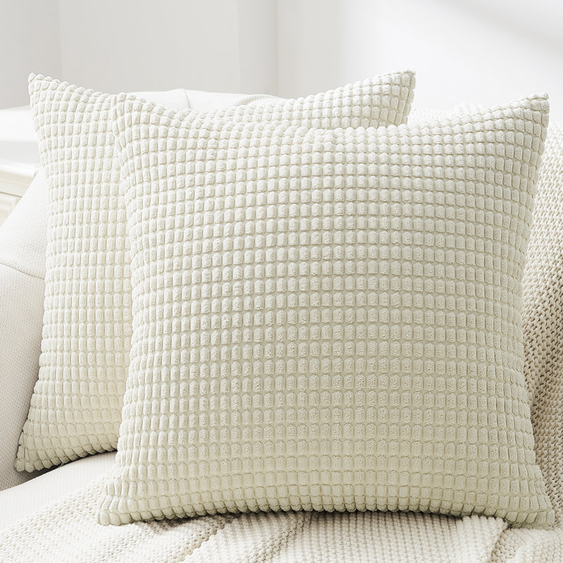 Corduroy Square Pillow Cover, 18"H x 18"W, Cream