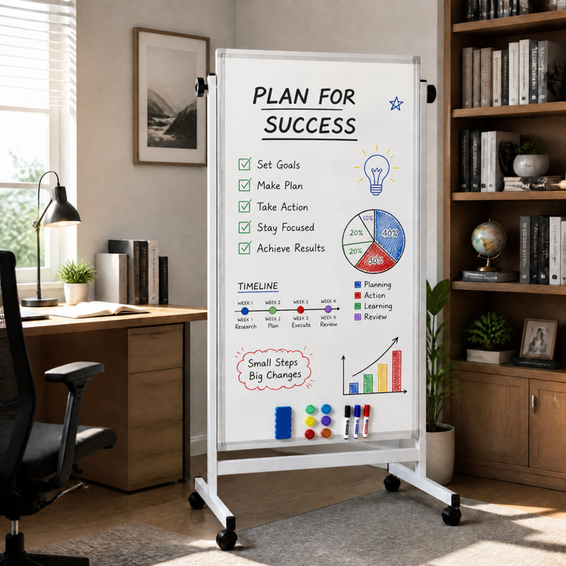 Tableau blanc magnétique réglable sur roulettes avec roulettes, chevalet portatif effaçable à sec pour la maison, le bureau, la salle de classe et l'école