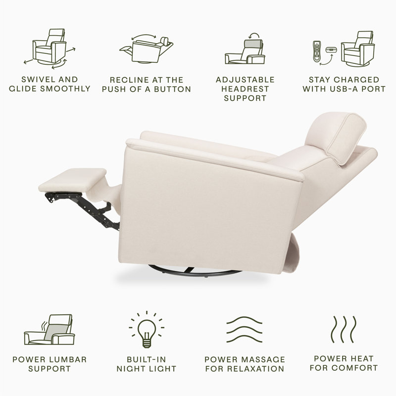 Willa Deluxe Power Recliner and Swivel Glider with Heat and Massage,  Performance Cream Eco-Weave