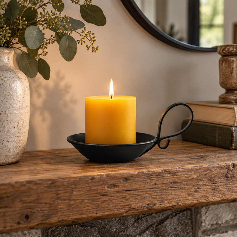 3.21 in. H Iron Tabletop Pillar Holder with Candle Included