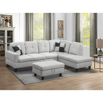 103" Wide L-Shaped Modular Living Room Sectional Sofa With Storage Ottoman