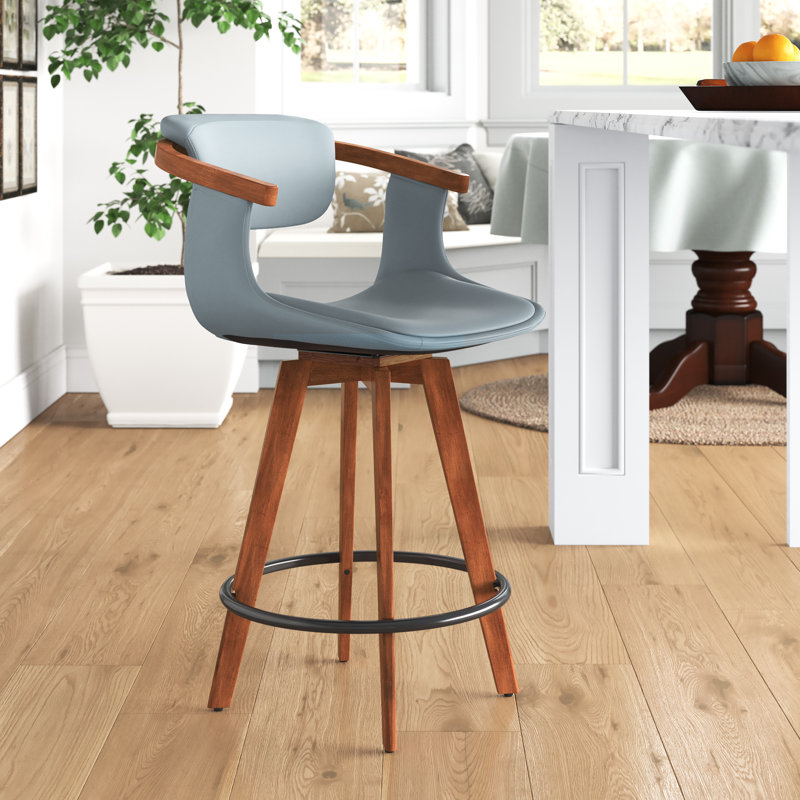 Dirksen Fixed-Height Upholstered Counter Stool with Swivel, Gray, Counter Stool (26" Seat Height)