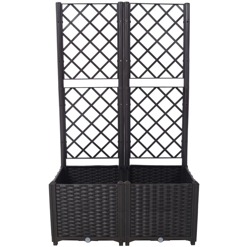 Brown Trellis Raised Bed - 2 Removable Pots And Drainage Plug Enhances Garden Decoration With Climbing Plant Support Polypropylene Outdoor