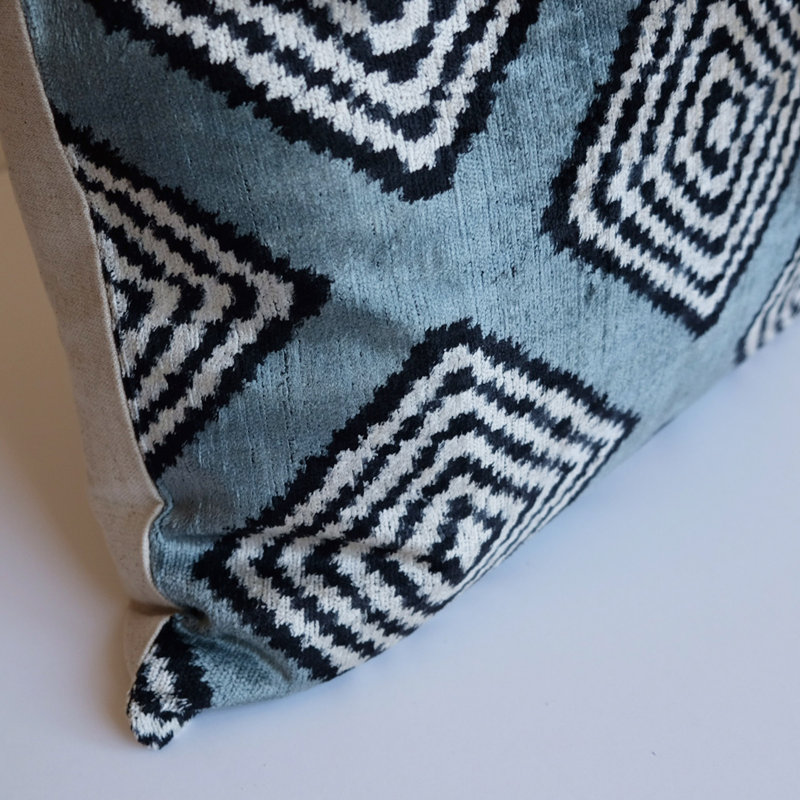 Kara Feather Throw Pillow, 20" x 20", Blue/White Geometric 1