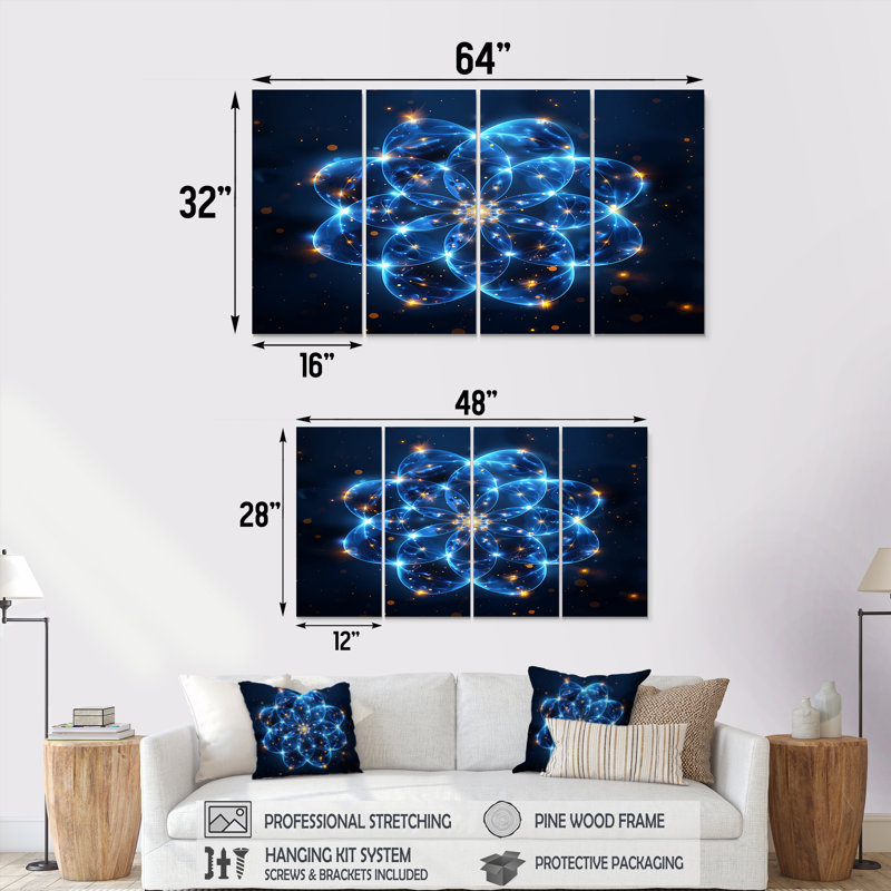 Rozek - Toile d'art géométrique murale 4 pièces, H 28 po x l 48 po
