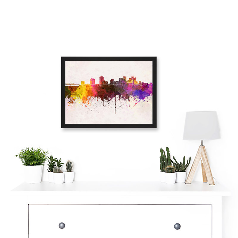Painting Cityscape New Orleans Skyline Paint Splash 1 Piece Single Picture Frame Wall Art
