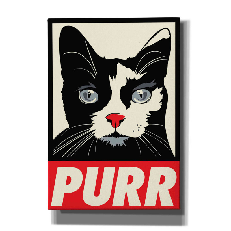 «Purr Propaganda» par Rachel Caldwell, art mural sur toile, H 26 po x l 18 po x P 0,75 po
