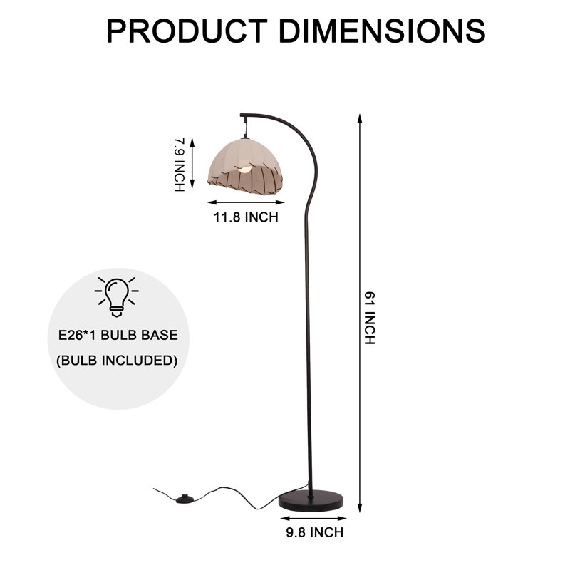 61" Arc Floor Lamp With Rotating Pendant Shade, Warm Light Bulb, And Foot Switch