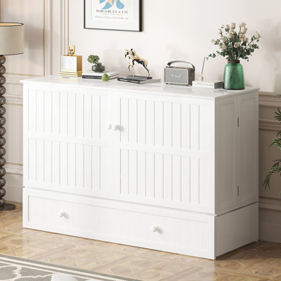Murphy Bed Cube Cabinet With Foldable Mattress, Queen Size Murphy Chest Bed With Usb Charging Station, Murphy Cube Queen Cabinet Bed With Large Storag