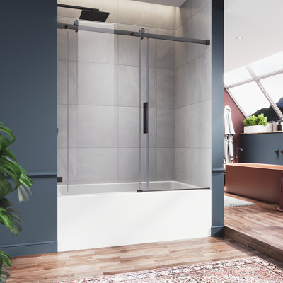Porte de baignoire coulissante sans cadre 60 po x l 60 po x H 62 po avec verre trempé de 5/16 po (8 mm)