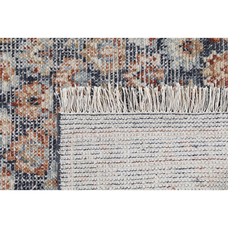 Handmade Blue Wool Floral 8' x 10' Area Rug