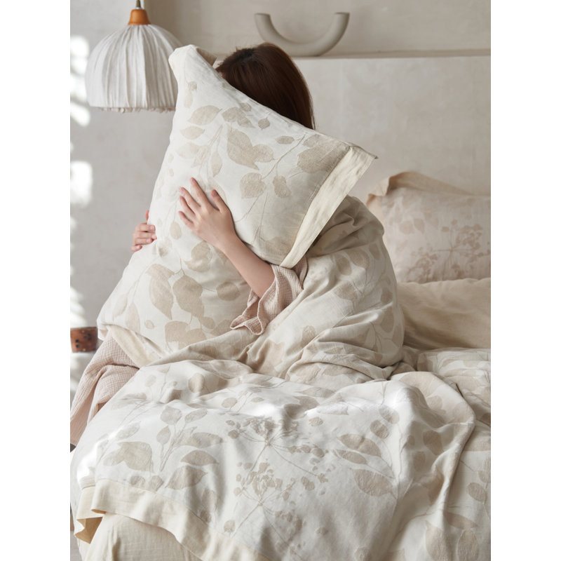 Ensemble de housse de couette en jacquard en lin pur Luna avec taie d'oreiller - Qualité supérieure et naturel