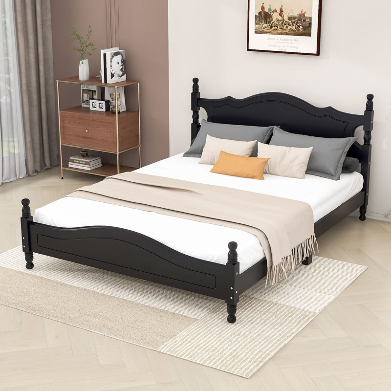 Base de lit plateforme en bois, lit plateforme de style rétro avec support en lattes de bois, Blanc, Double