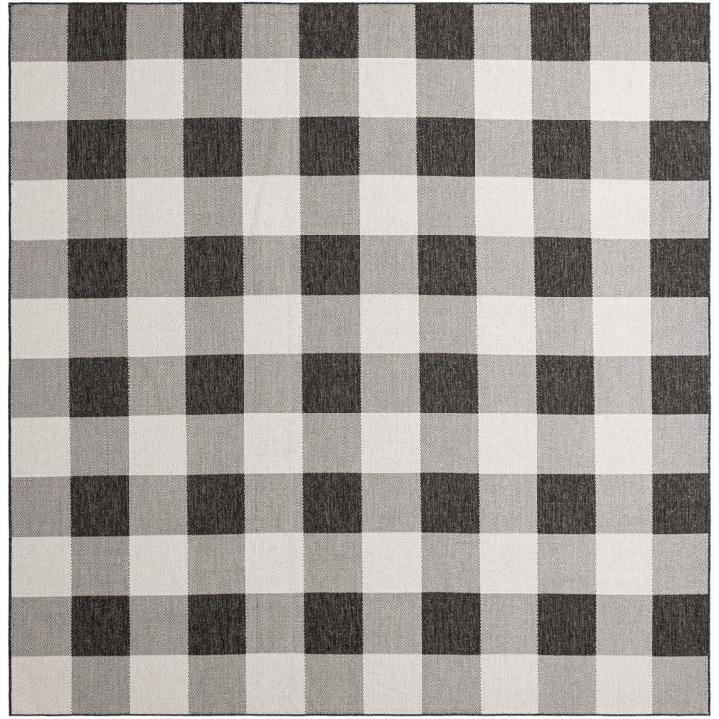 Tapis intérieur / extérieur noir et blanc Borrego, Carré 10 pi