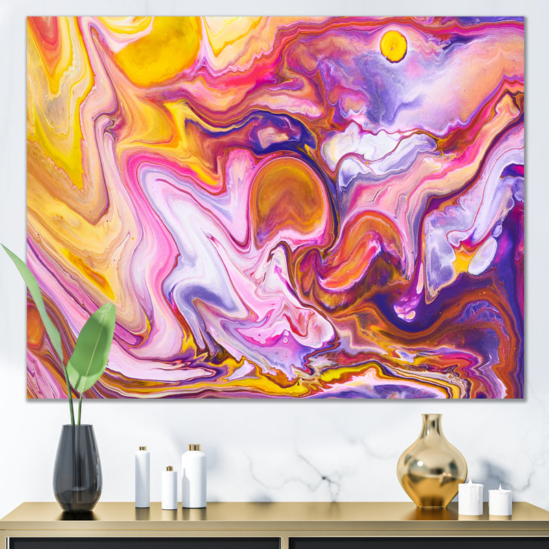 Multicolore et acrylique rose fluide, art moderne sur toile II, H 8 po x l 12 po x P 1 po, Toile tendue