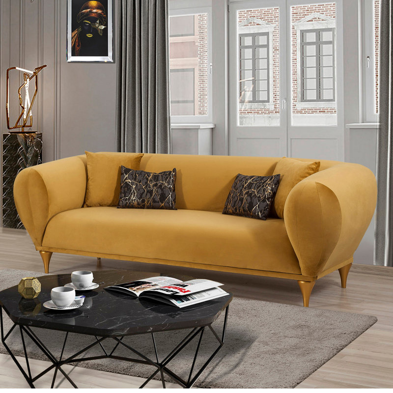 Canapé Chesterfield Caroyln, 100 % jaune, H 22,4 po x l 78,7 po x P 39,8 po