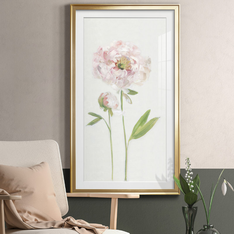 Pivoine simple I - reproduction d'art sur papier encadrée, H 10,5 po x l 18,5 po x P 1,5 po, Encadrement doré