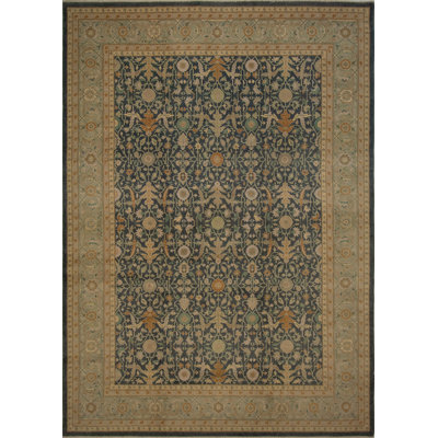 Tapis de la surface en laine vert/bleu 10 pi x 14 pi 4 po one-of-kind-noué la 2010 Tichenor