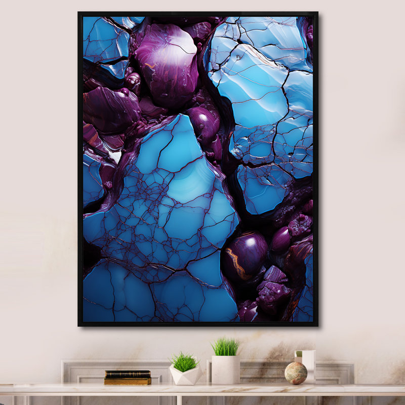 Bleu et mauve sans soudure Marble River I - Art mural abstrait, Cadre flottant noir, H 40 po x l 30 po x P 1,5 po
